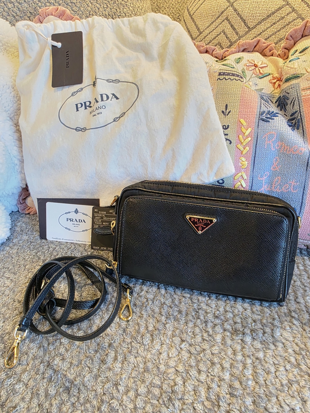 Prada Black Saffiano Leather Crossbody Wallet